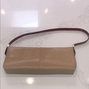 Sequoia tan shoulder bag with red strap